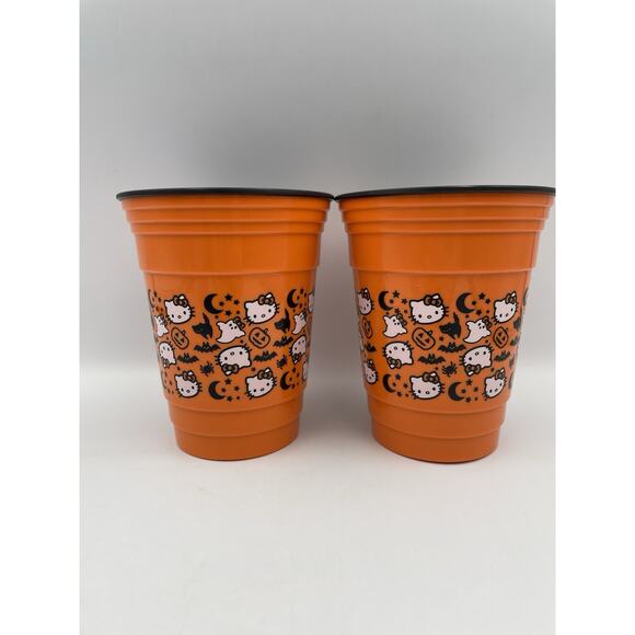 Hello Kitty 2024 Halloween Plastic Cup Orange Black Bats 2-Pack NEW - Picture 1 of 4